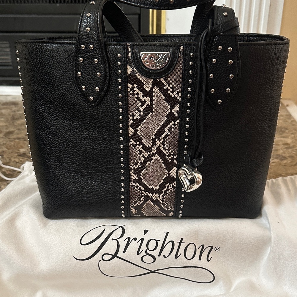 Brighton Black and Cream Tote with Snake Print